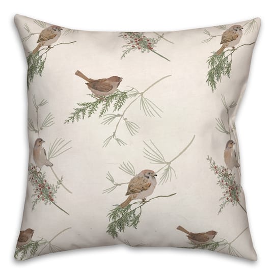 White Pine &#x26; Birds Throw Pillow